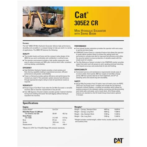 cat 305e2|cat 305e2 spec sheet.